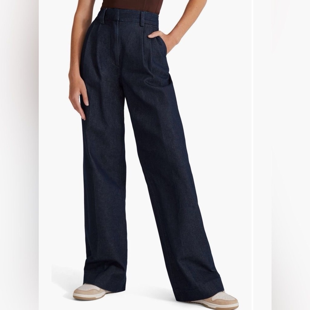 Zara Mid Waist Tapered Trouser Jeans Tailored Wide Leg Denim